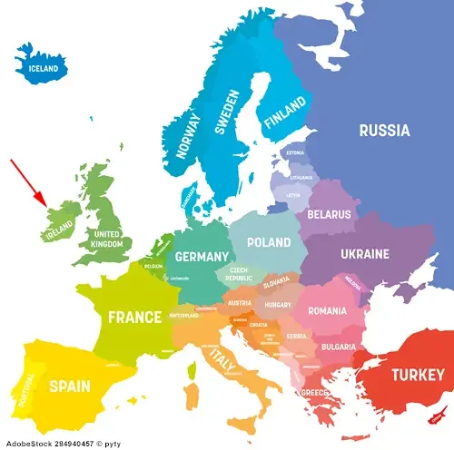 Geografische Lage von Irland und Nordirland in Europa Landkarte von Europa - Irland und Nordirland